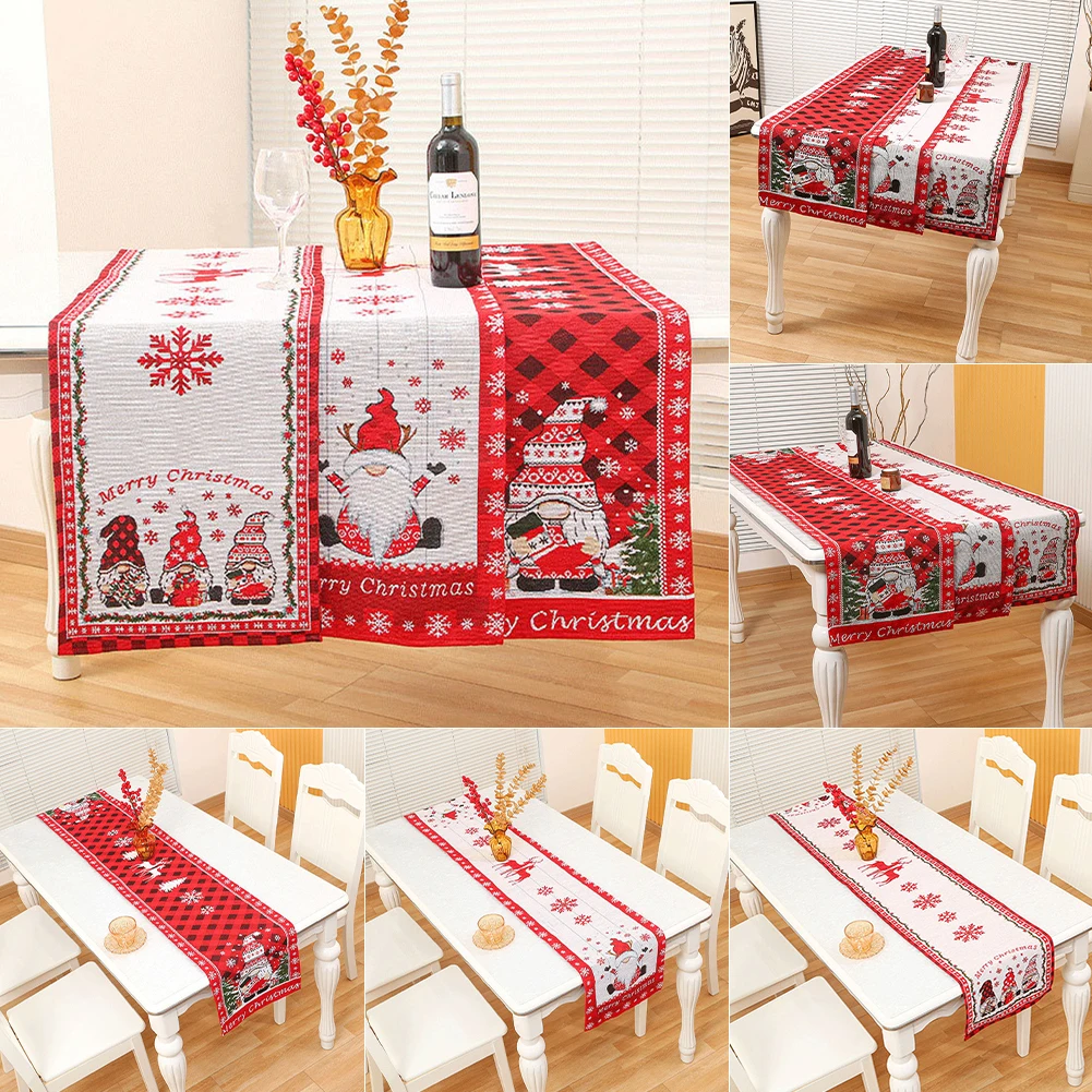 

180x33cm Christmas Decorations Table Runner Polyester Snowflake Santa Claus Dining Table Runner Indoor Outdoor Home Decoration