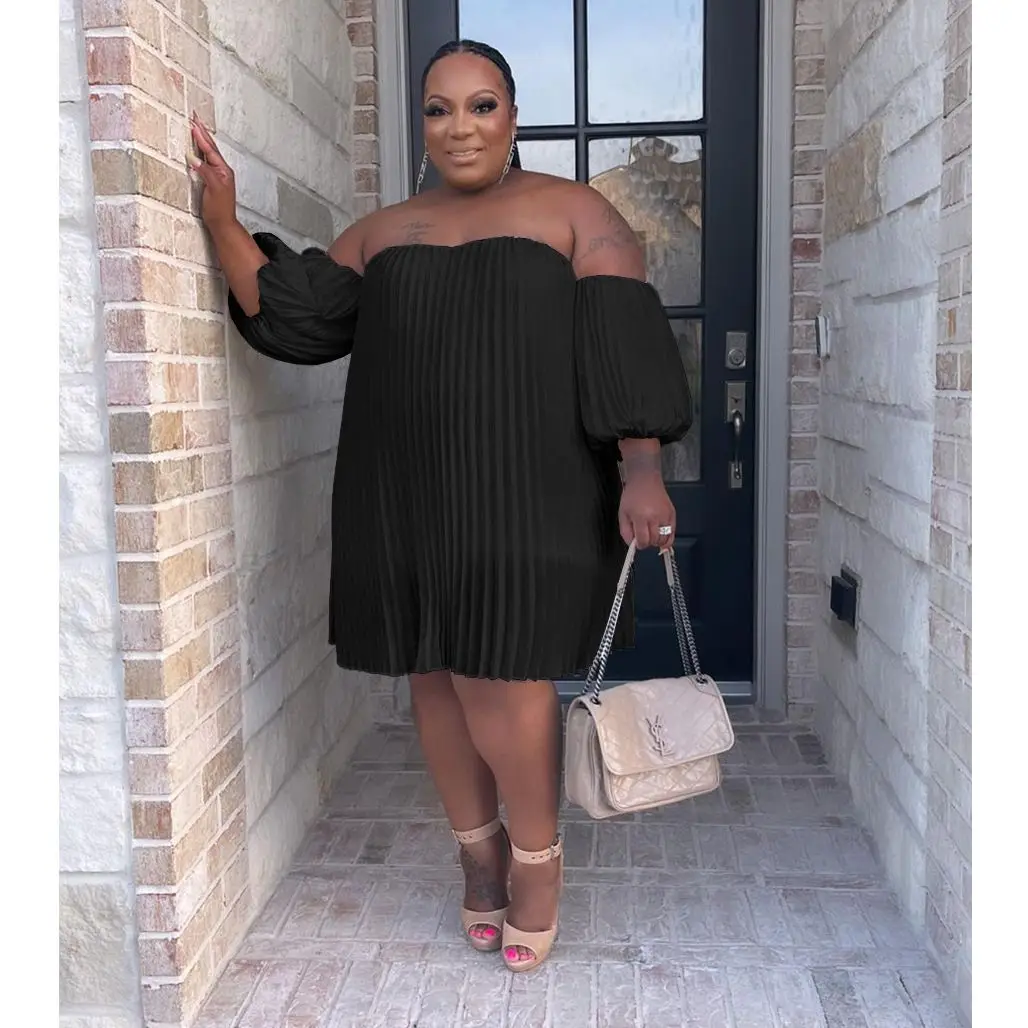 Plus Size Elegant Dress For Chubby Women Ruffle Off Shoulder Chiffon Luxury Pretty Cloth 2023 Summer Trendy Party Loose Dress