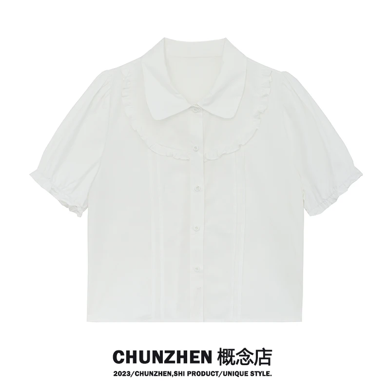 Chunzhen Summer Bubble Lapel Lace Short sleeve Shirts Cute Girl 2023 Spring All-Matching Shirt