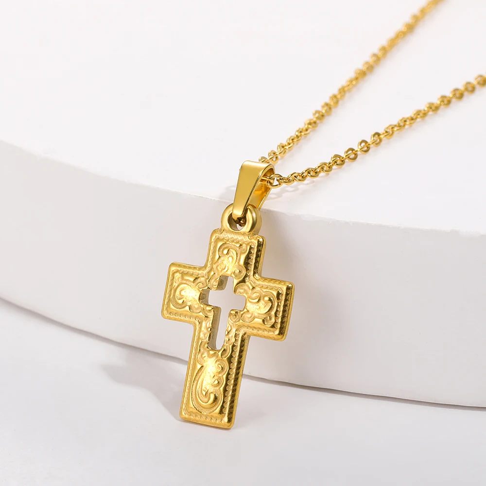 

Christian Jesus Cross Necklaces Gothic Jewelry Stainless Steel Thin Chain Crucifix Necklace Women Men Accessories Bijoux Femme