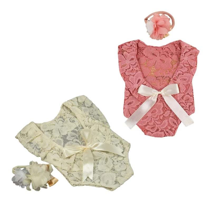 Детский кружевной комбинезон с бантом повязка на голову реквизит для фотосъемки