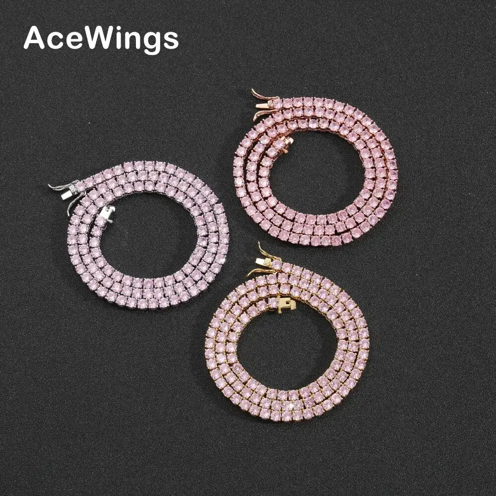 Цепочка для тенниса BC201 с розовым фианитом 4 мм 16 дюймов 18