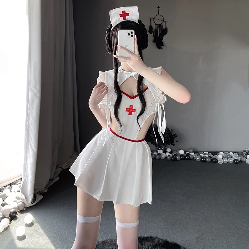 

Женский костюм для косплея аниме, платье медсестры, Униформа, сексуальное нижнее белье, накидка, боди, юбка, комплект одежды, сексуальное белье, одежда с помпонами для девочек