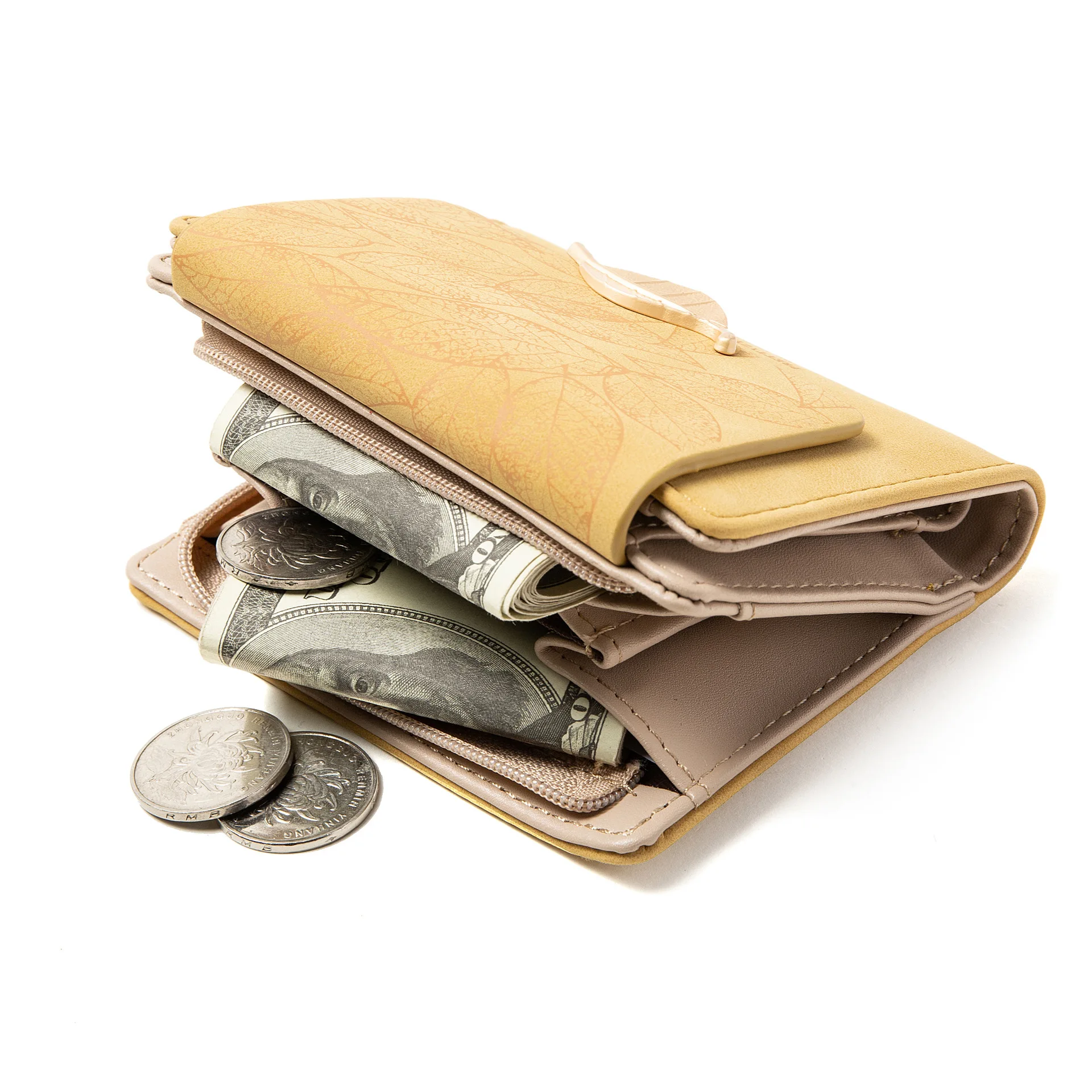 New PU Leather Retro Long Wallets for Women 2022 Simple Frosted Leaf Zipper Buckle Card Holder Large Capacity Women's Clutch