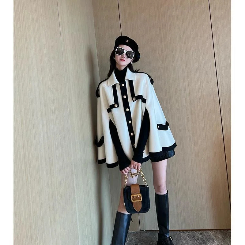 Wool Tweed Autumn And Winter 2022 New French College Style Cape Women's Design Short High-end Temperament Woolen Coat