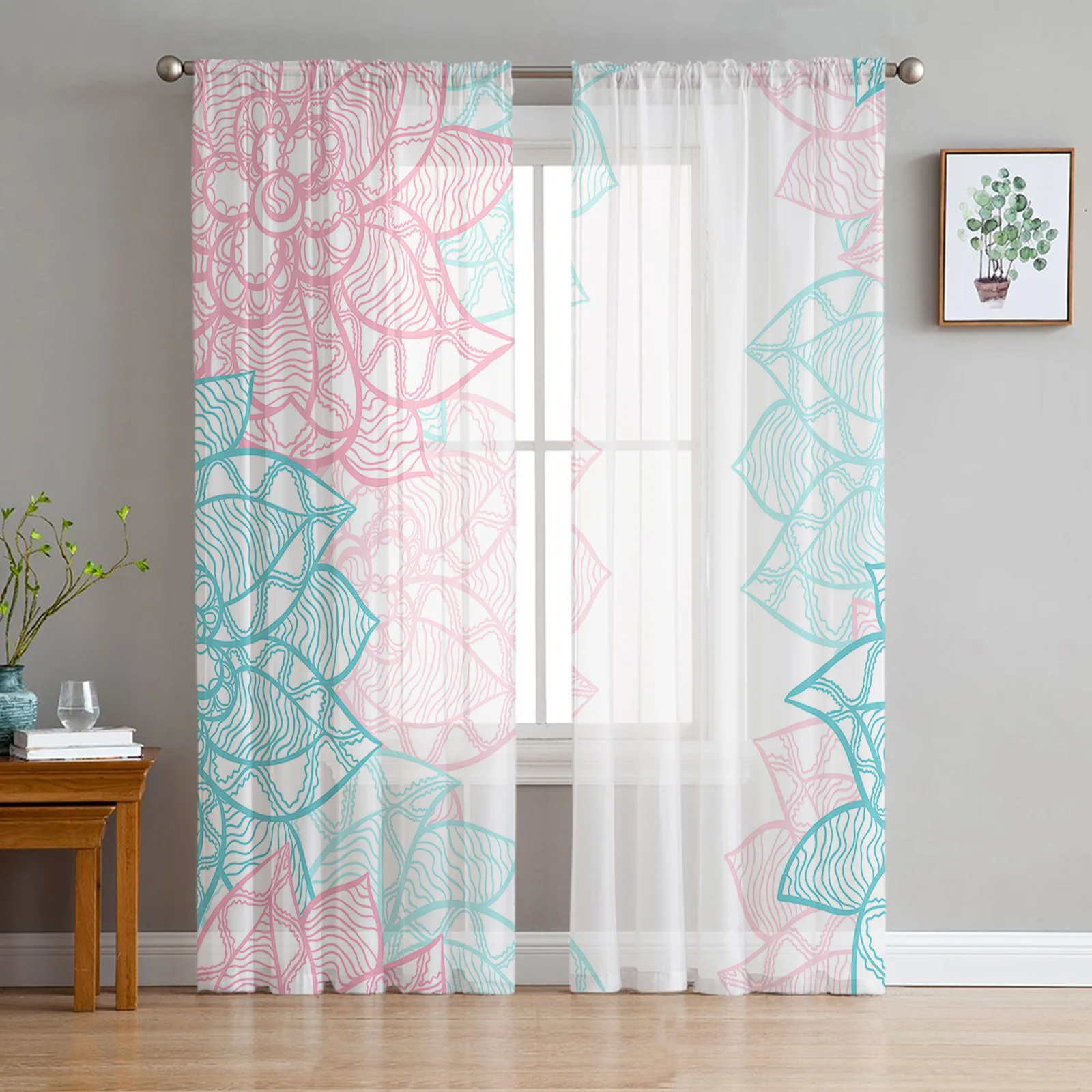 

Тюлевые занавески с цветочной текстурой мандалы, прозрачные шифоновые прозрачные шторы на окна, для гостиной, спальни