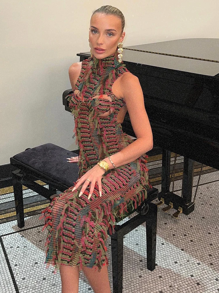 Женское трикотажное Прозрачное платье с открытой спиной без рукавов