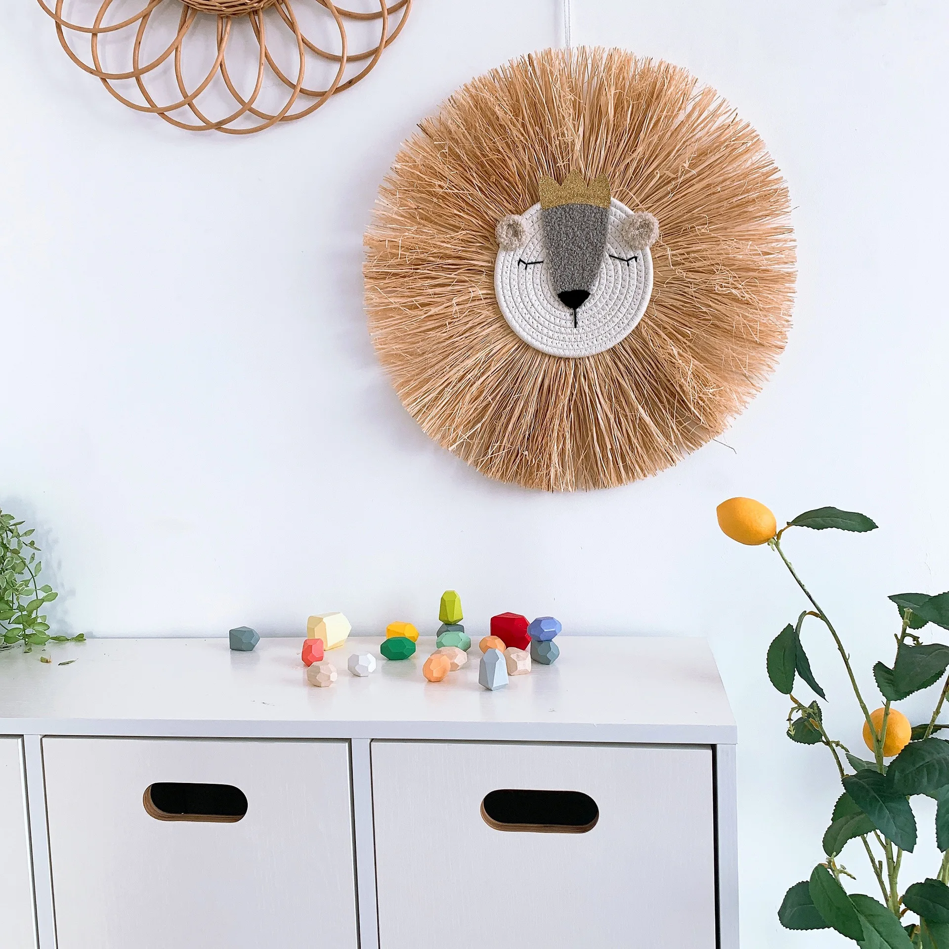

Нордический декор для детской комнаты, соломенный медведь из рафии, подвесное настенное украшение с изображением Льва для мальчиков ручной...