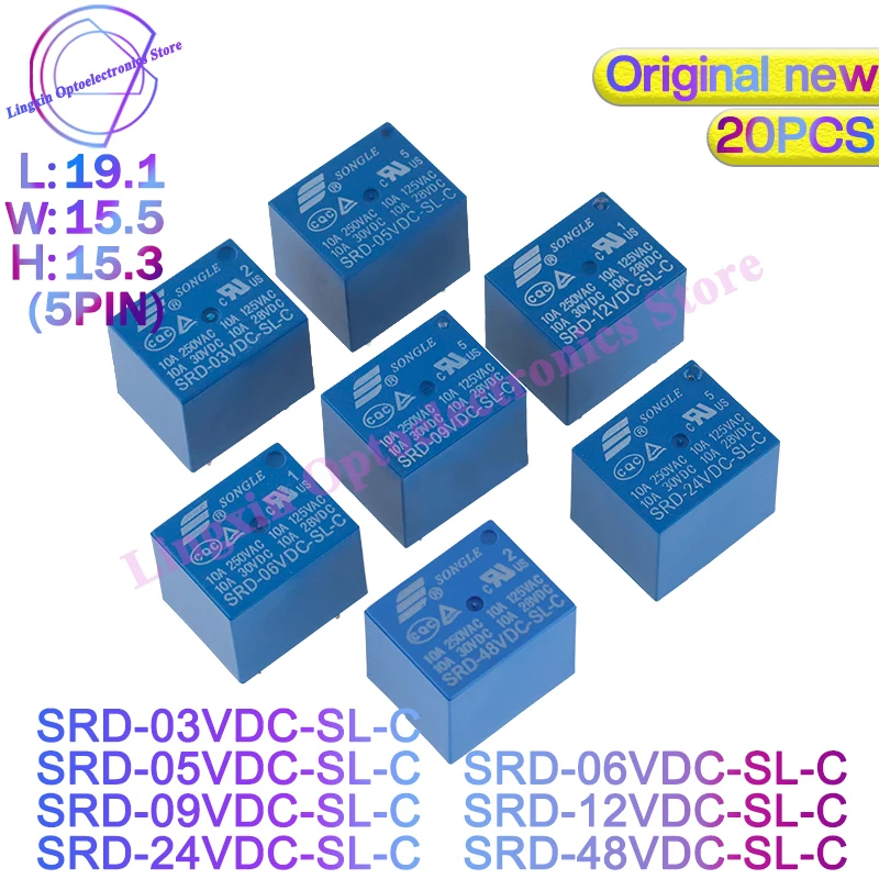 

20 шт./лот силовые реле SRD-05VDC-SL-C SRD-09VDC-SL-C SRD-12VDC-SL-C SRD-24VDC-SL-C SRD-5V 9V 12V 24V 48V 10A 250VAC 5Pin T73