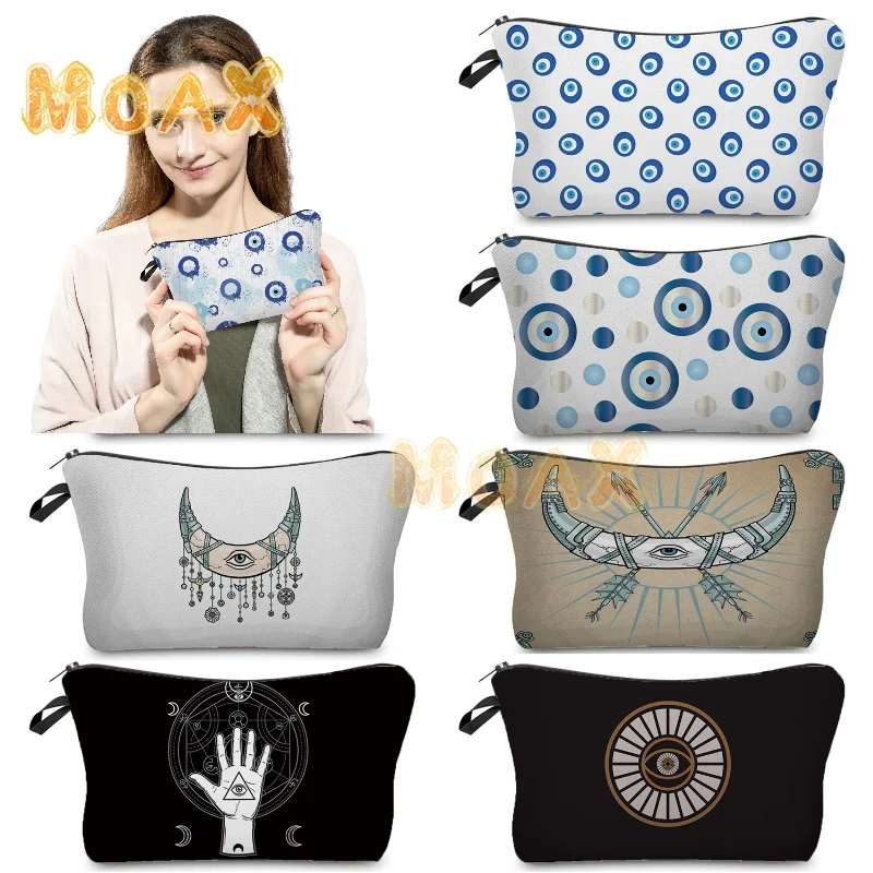 

Evil Eye Pattern Cosmetic Bag Digital Printing Toiletry Storage Clutches Travel Organizer Makeup Bags Female Zipper Pencil Cases