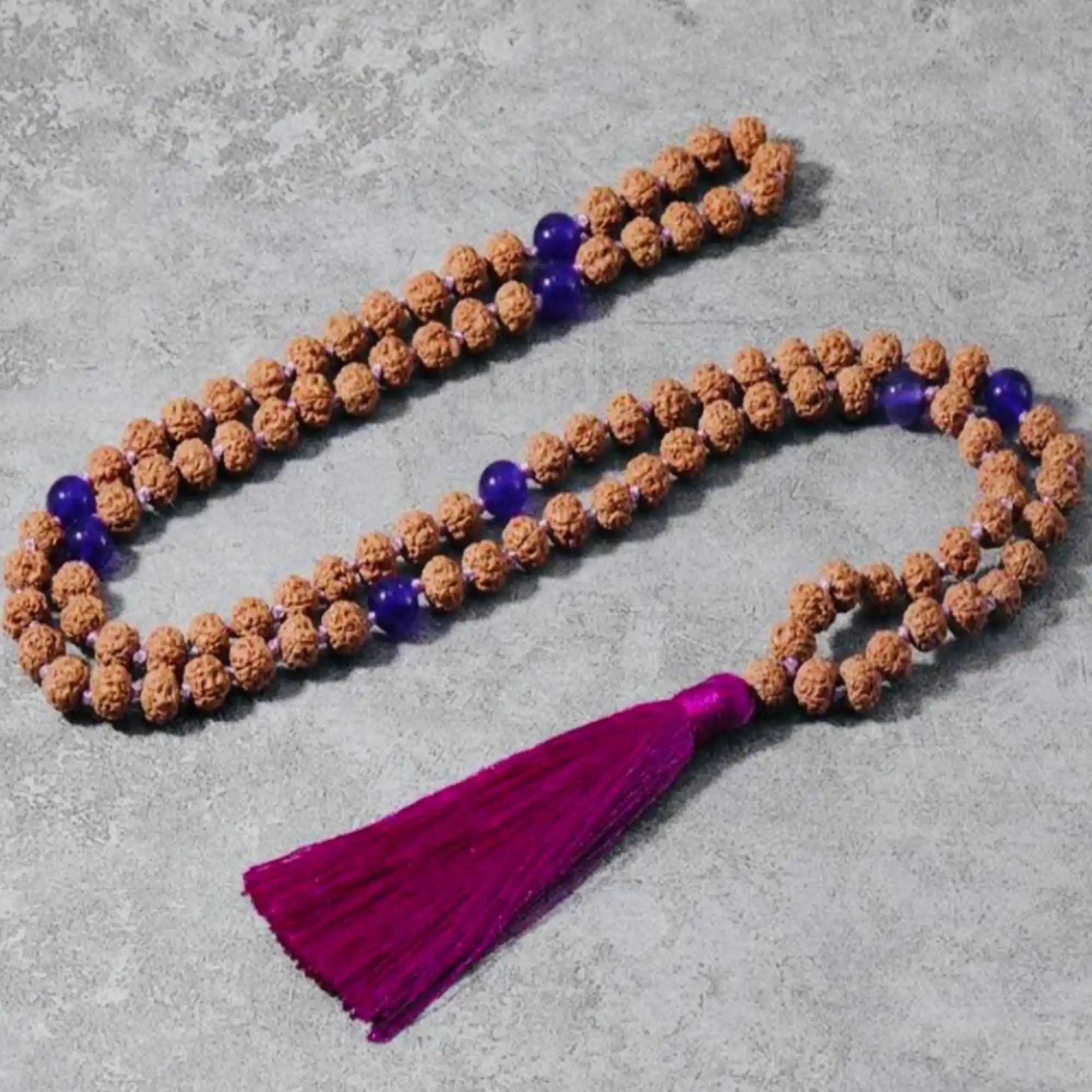 

8mm Natural knot Amethyst Rudraksha gemstone beads necklace Colorful Gift Easter Cuff Bless Taseel Fancy Elegant