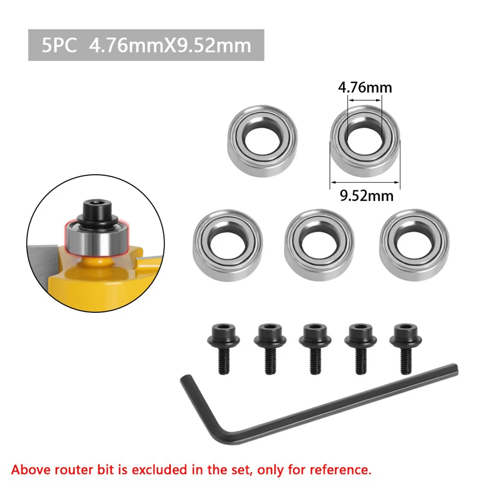 

10Pcs Router Bits Top Mounted Ball Bearings Guide Screw Hex Key Wrench Set For Wood Milling Cutter Repair Hardware Accessory Kit