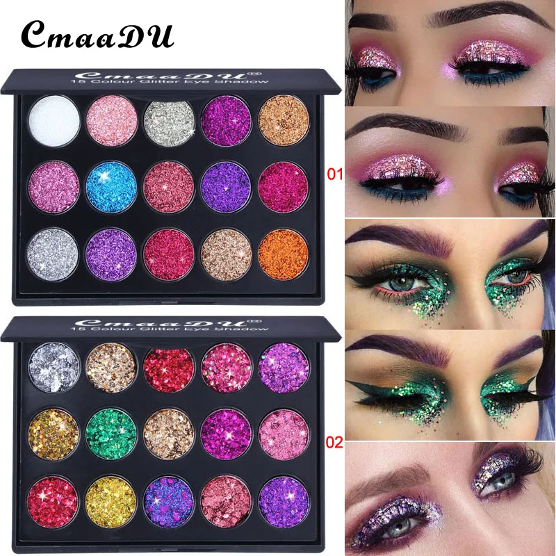 

15 Colors Glitter eyeshadow palette wholesale private own logo pigmented makeup free shipping Makeup Long-lasting