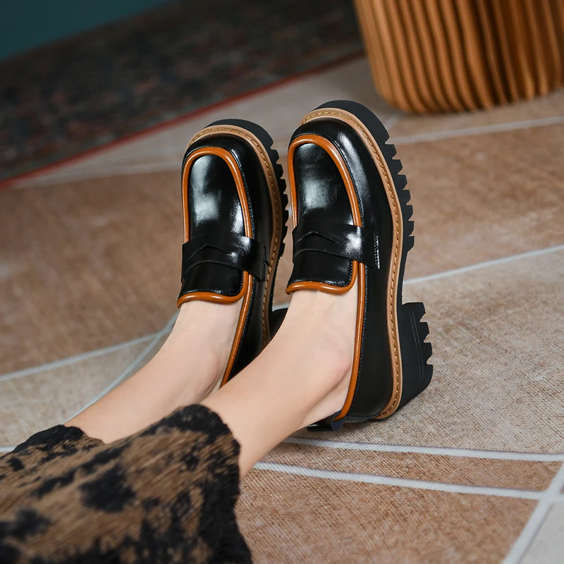 Туфли-лодочки женские на толстой подошве из натуральной кожи | Обувь