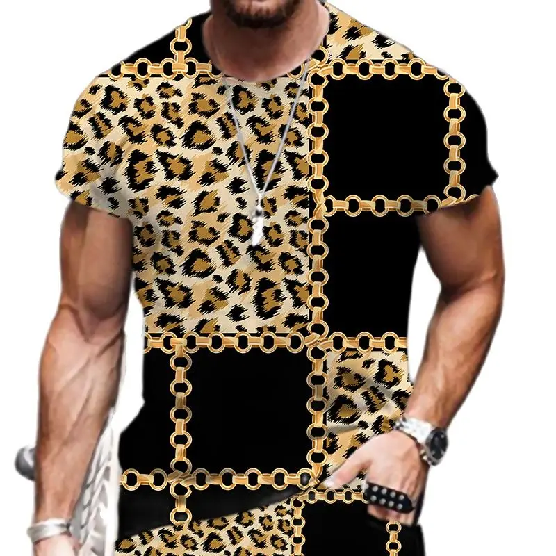 

2022 New Men's Leopard Print Hip Hop Short Sleeve Beach Summer Street Casual Sportswear Luxury Sportswear New Fashion Hot