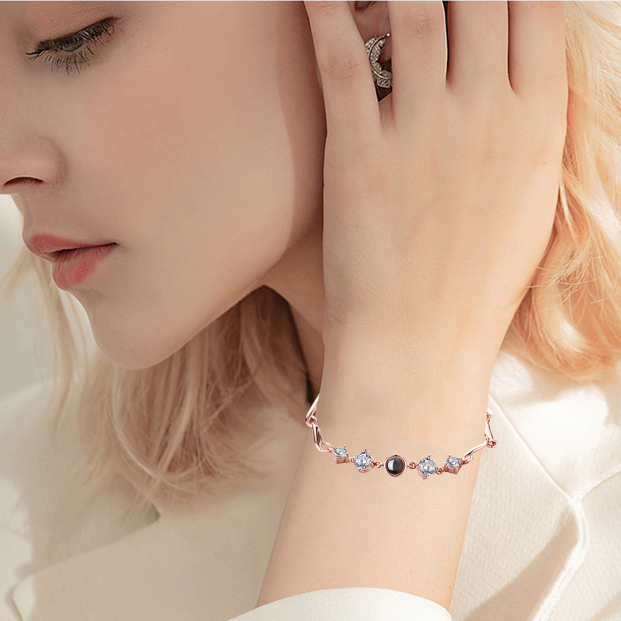 Custom photo Projection Bracelet Jewelry with Silver/Rose Gold Color Personalized Couple Bangles Gift Jewelry for Men Women