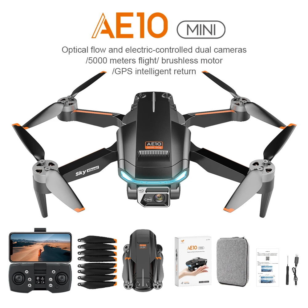 

AE10 MINI GPS Drone 8K Profesional 90 Degree Adjustable Dual HD Camera RC Helicopter WIFI Brushless Motor RC Plane Quadcopter