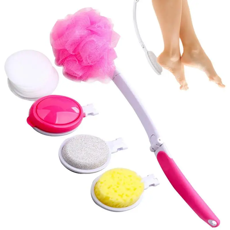 

Long Handle Back Shower Brush 5 in 1 Back Scrub Brush with Long Handle Foldable & Detachable Back Scrubber with 4 Brush Heads