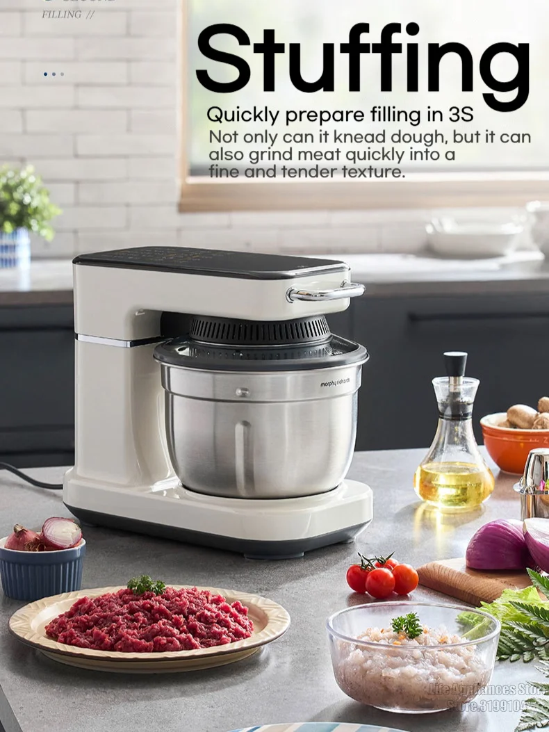 Фото Электрический тестомес MORPHY RICHARDS, многофункциональная кухонная техника для замешивания мяса, измельчения, выпечки, жарки, MR8801, новинка 2023 г. №5