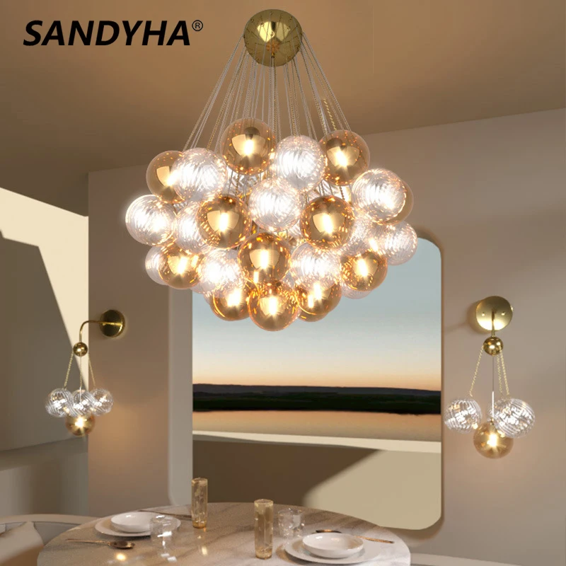 SANDYHA-Lámpara led Lustre para salón, candelabros de cristal para dormitorio, sala de...