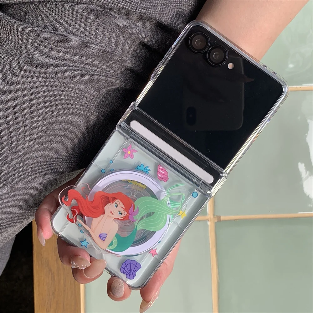 Милый мультяшный магнитный чехол с русалкой для Samsung Galaxy Z Flip6 7FE Flip6 5 4 3 5G Flip7 6 с подставкой Magsafe и цепочкой (art.: 3920dacbae8ff) - 3920dacbae8ff