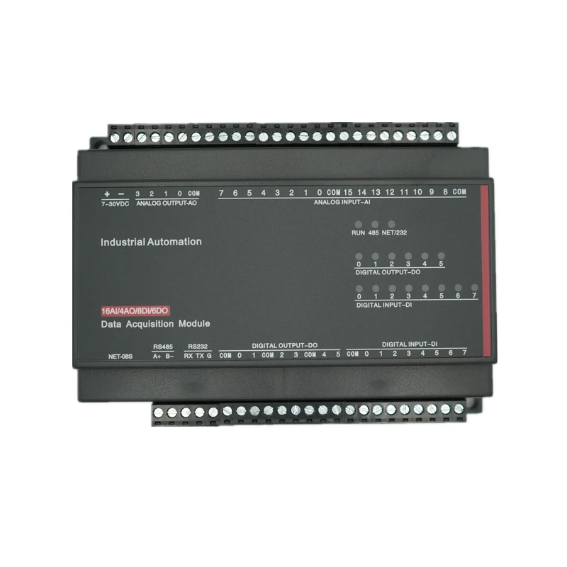 

16AI 4AO 8DI 6DO 8AI analog acquisition input 6DO normally open relay output 220V5A RS485 RS232 Modbus RTU & TCP Ethernet module