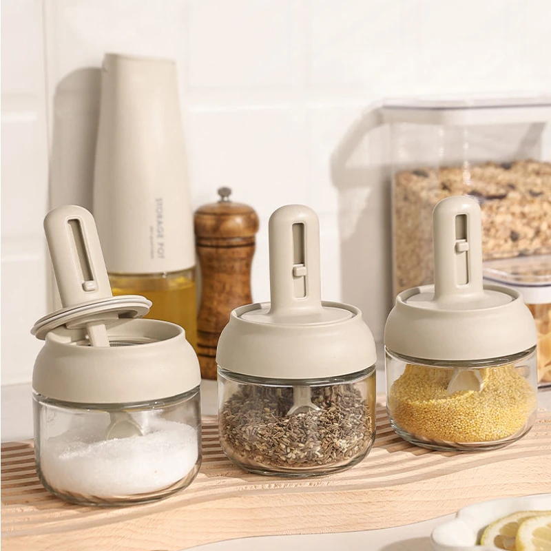 

Retractable Seasoning Tank Spoon Lid Integrated Measuring Spoon Household Moisture Proof Kitchen Seasoning Box Sealed Glass Jar