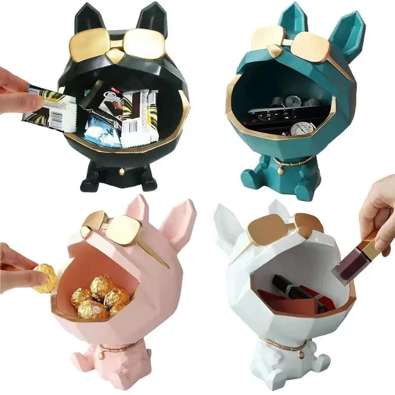 

Скульптура для французской боевой собаки, Статуэтка из смолы с большим отверстием для собаки, статуэтка с ключом, контейнер для конфет, укра...