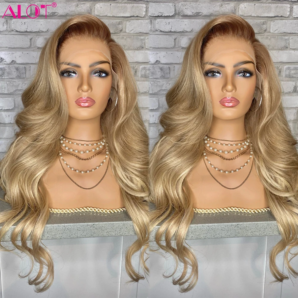 Light Brown Roots With Medium Neutral Blonde And Platinum 13x4 Lace Front Human Hair Wig Transparent Lace Frontal Wig Straight