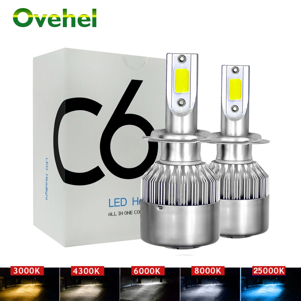 OVEHEL Led Headlight H7 LED H4 Bulb H1 H3 H11 9005 5202 9006 9004 9007 9012 3000K 4300K 6000K 8000K Auto Lamps Fog Car Lights C6