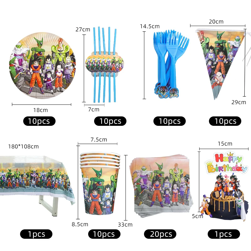 

Son Goku Birthday Party Decor Cutlery Sets Baby Shower Supplies Boys Birthday Party Super Favor Gifts Saiyan Kakarotto Cup Plate