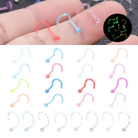 8pcslot colorful acrylic nose stud earrings glow in the dark nostril piercing earrings nariz nose rings body jewelry 20g 18g
