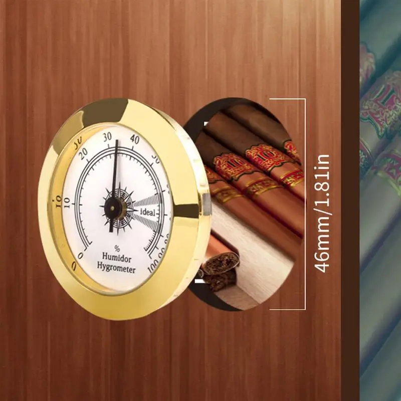 Гигрометр для сигар золотистый круглый стеклянный аналоговый прибор измерения