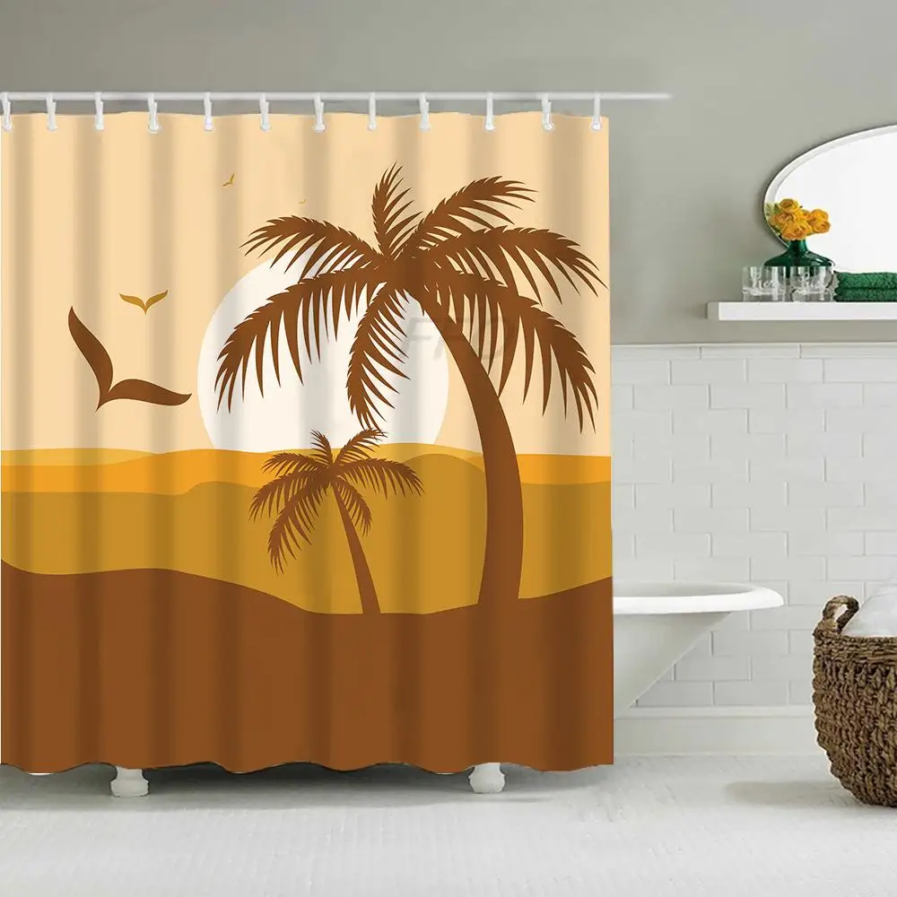 

Занавеска для душа в европейском стиле с естественным фоном, водонепроницаемая Шторка для ванной комнаты с изображением леса, рассвета, зак...