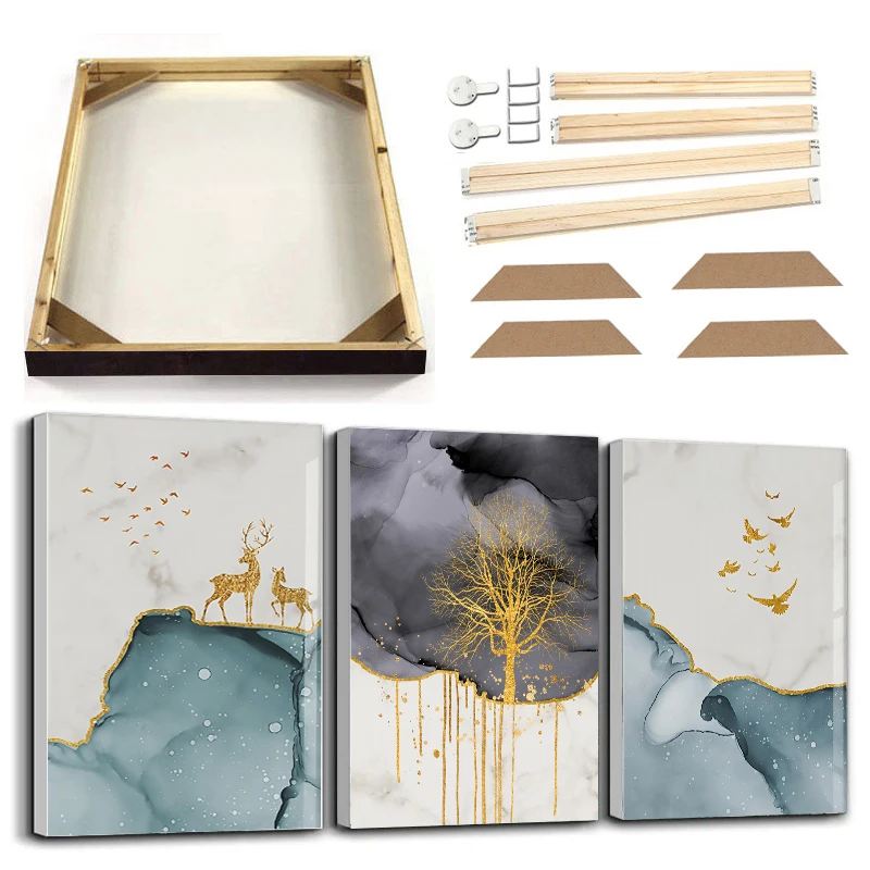 

Marble Texture Gold Line Abstract Poster Living Room Decor Wall Art Canvas Painting with Frame Geometry Flower Print Picture