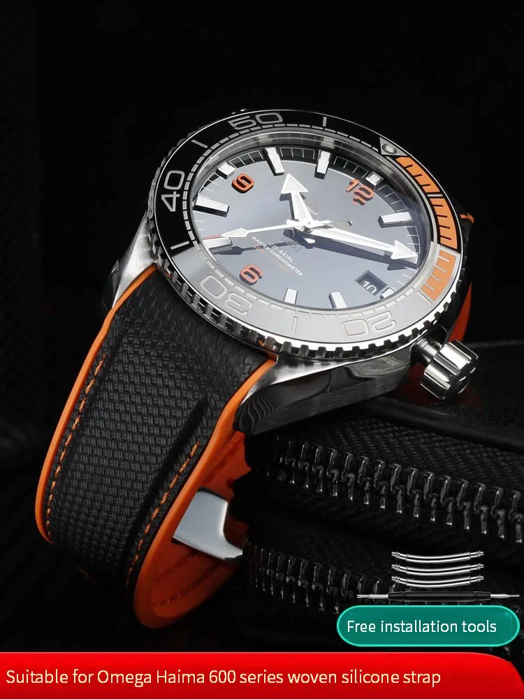 

20mm 22mm New Rubber Silicone Bottom + Nylon Watchband For Omega strap Seamaster 300 Speedmaster 8900 Planet Ocean tools