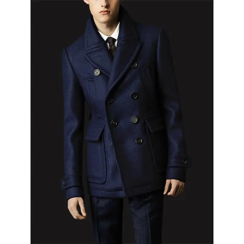

Новинка Осень-зима 2023, Мужская одежда, повседневные шерстяные пальто, мужское однотонное плотное пальто, мужские двубортные приталенные куртки I443