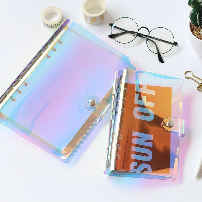 PVC A5 A6 Laser Binder Loose Notebook Diary Cover Loose Left Note Book Planner Stationery School Office Supplies