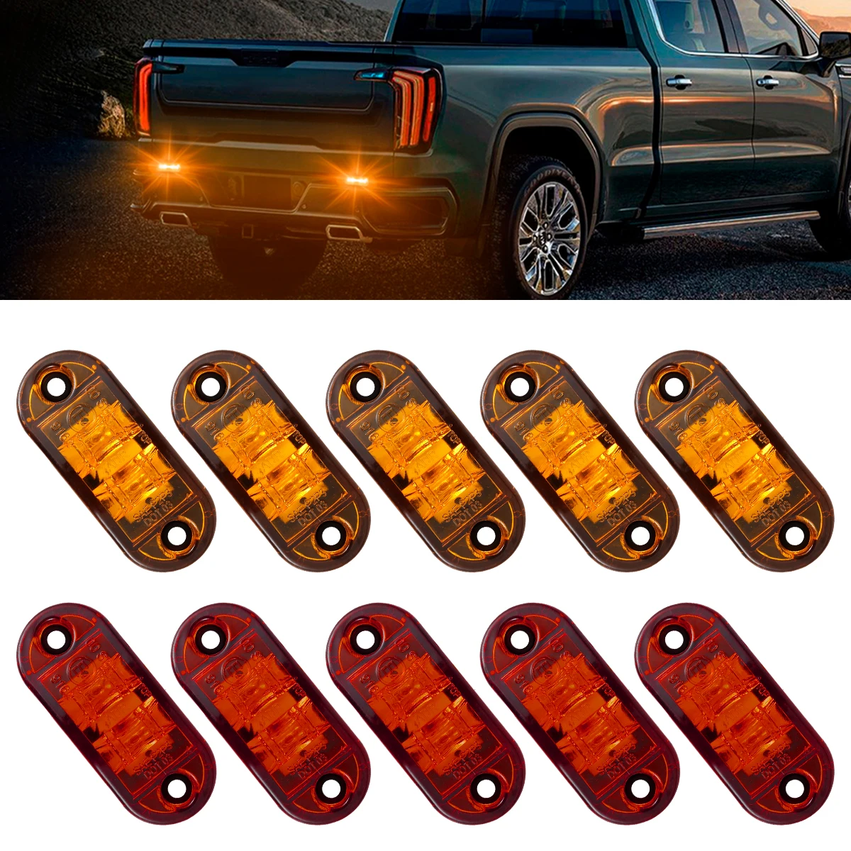 10Pcs LED Oval Clearance Light 12V 24V LED Side Marker Lights Warning Tail Light Auto Front and Rear Side Indicator Amber Light