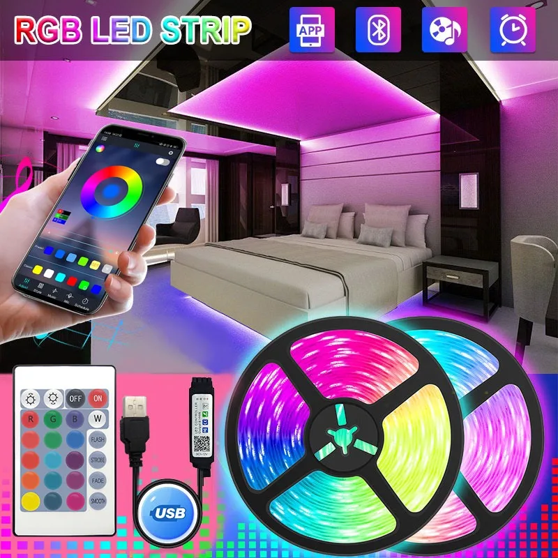 

1-10M USB Led Strip Lights RGB 5050 Bluetooth APP Control Luces Led Flexible Diode Decoration for Living Room Neon Lamp Ribbon