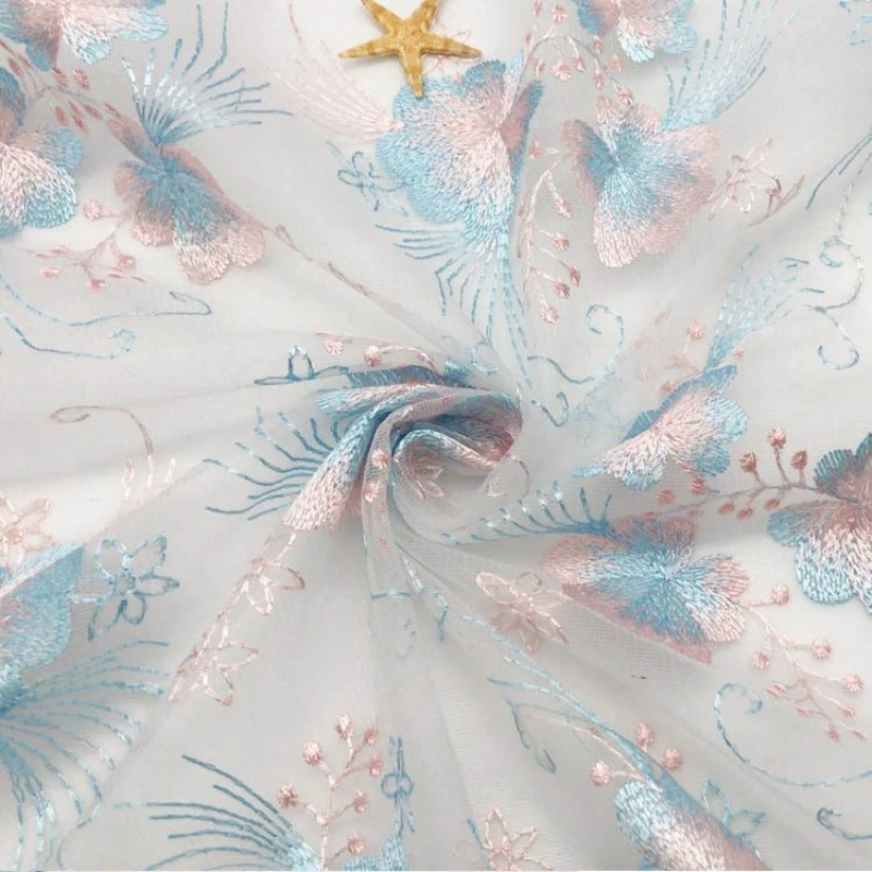

Lightweight Embroidery Lace Tulle Roll Transparent Gauze Fabric Cloth Polyester Mesh Girl Puffy Skirt Party Wedding DIY Decora