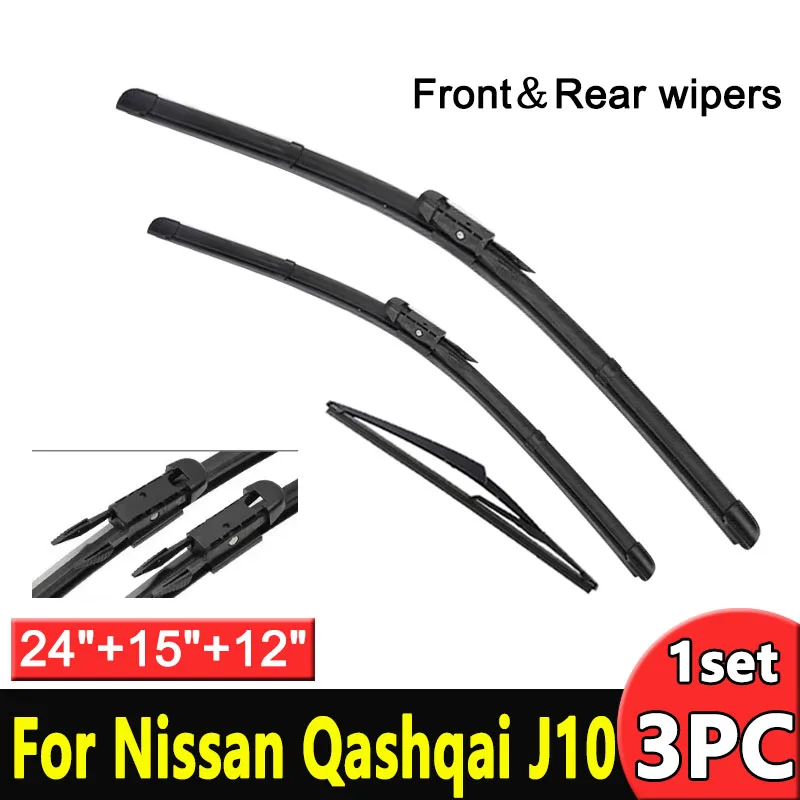

Wiper Front & Rear Wiper Blades Set For Nissan Qashqai J10 2006 - 2013 Windshield Windscreen Window Brushes 24"+15"+12"
