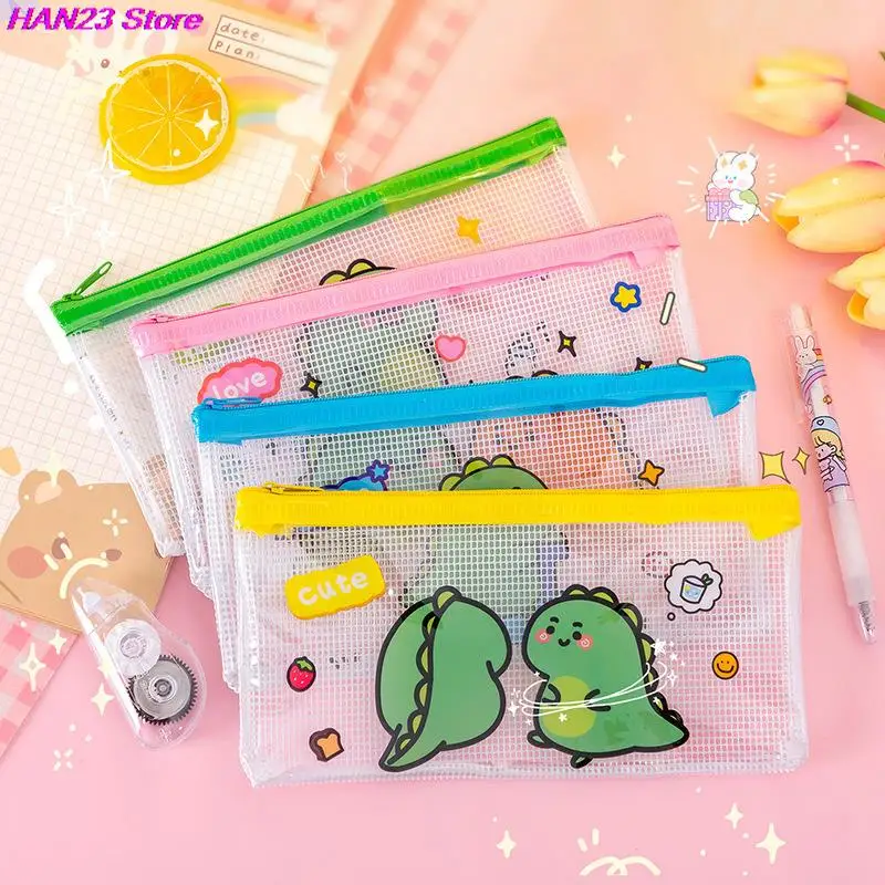 

Random 1PC Cartoon Cute Animal Pencil Case Transparent Mesh Pen Bag Kawaii Storage Pouch
