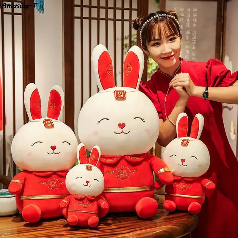 

2023 New Year Cute Chinese Style Rabbit Plush Toy Soft Lucky Bunny Stuffed Doll Mascot Collection Christmas Gift
