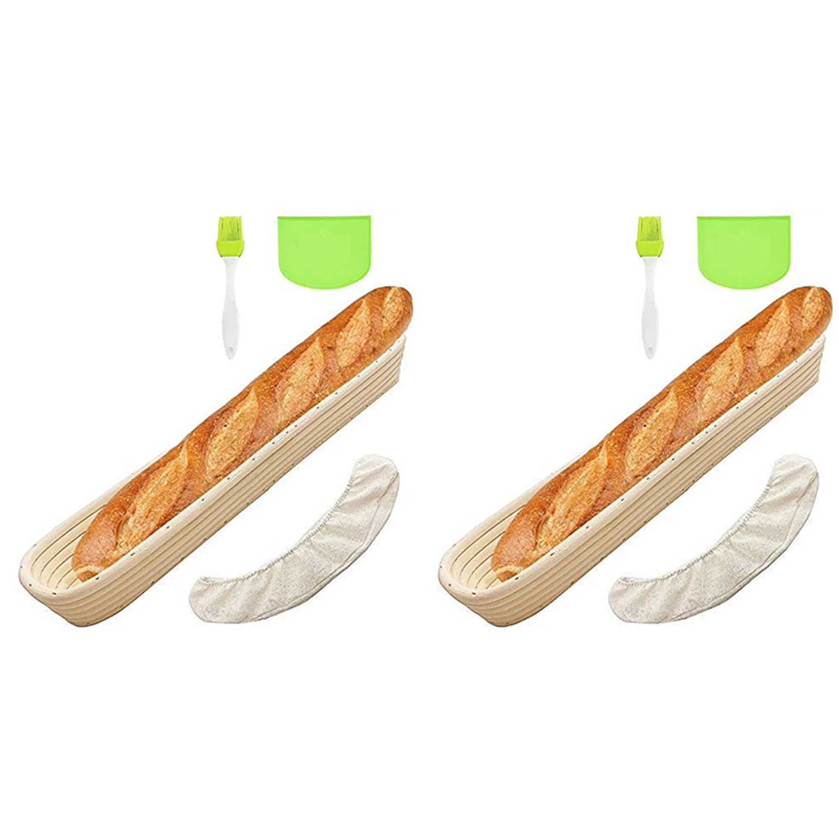 

2X Oval Bread Banneton Proofing Basket Baking Bowl Set with Dough Scraper Linen Liner Cloth Silicon Brush for Bakers