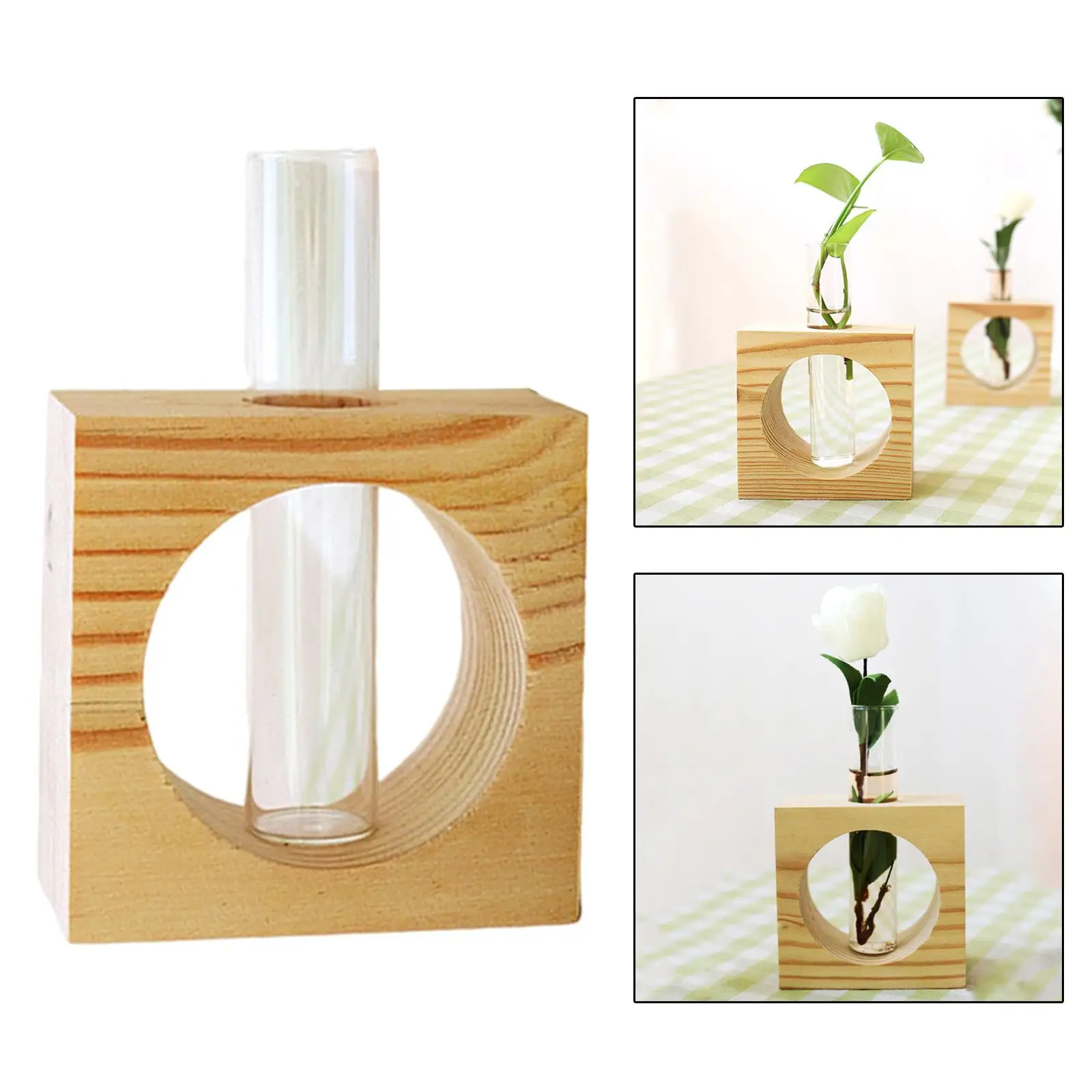 Креативная ваза с цветами для гидропоники прозрачная деревянная рамка