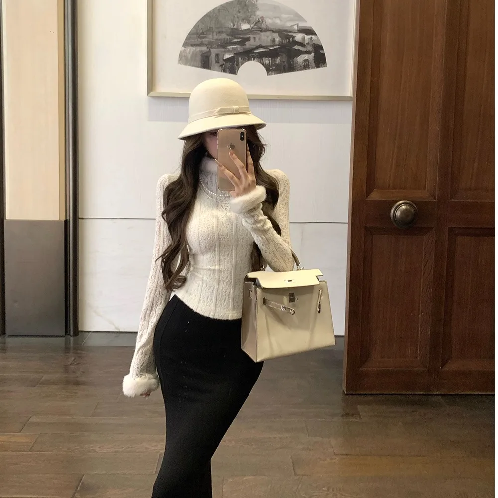 Французский кружевной плюшевый трикотаж для женщин 2024 осень и зима новинка