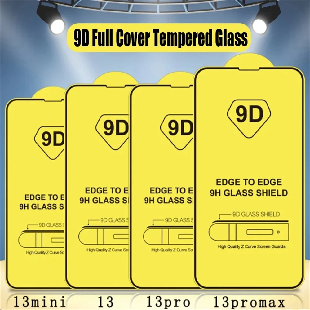 

10/20pcs 9D Full Coverage Tempered Glass For iPhone 14 13 12 15 Pro Max Mini Screen Protector For X XS XR Max se2020 Protective