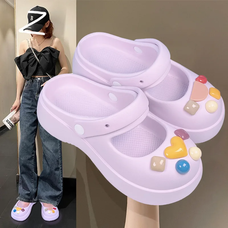 2023 HOT Summer Shoes Women DIY Thick Sole Anti Slip Women's Summer Versatile Casual Mary Jane Garden Shoes Slippers