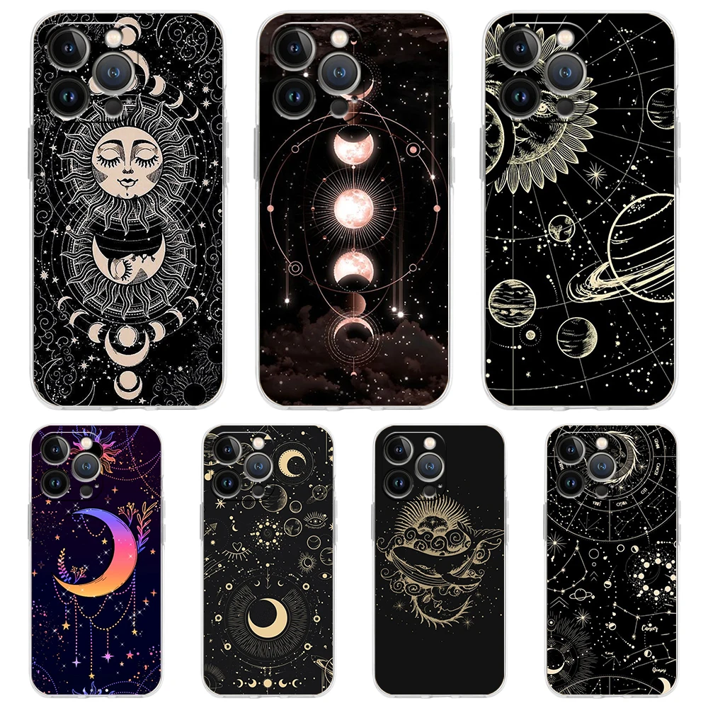 

Suns Moons Clouds Astrological Case for iPhone 14 13 12 Pro Max Cover Soft for iPhone 11 Pro Max 7 8 Plus X XS XR SE2020 Shell